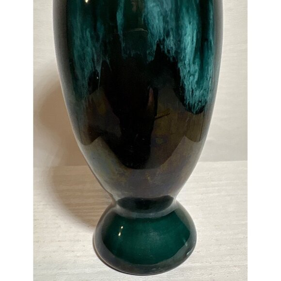 Ceramic Vase Flared Lip Vintage Green Drip Glaze Glossy Canada 7" Tall MCM - Picture 3 of 7